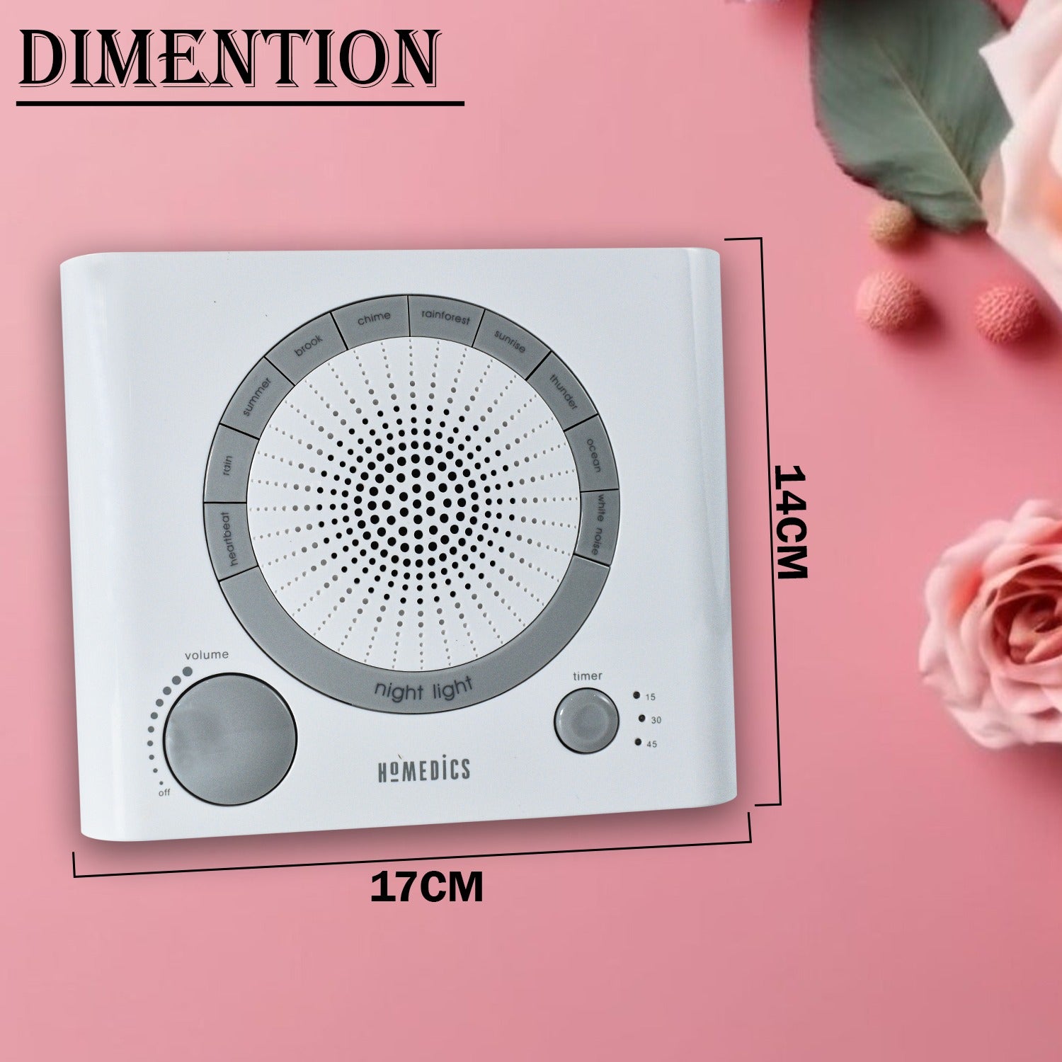 Top view of sleep therapy machine with sounds and timer settings. Top view of sleep therapy machine with sounds and timer settings.